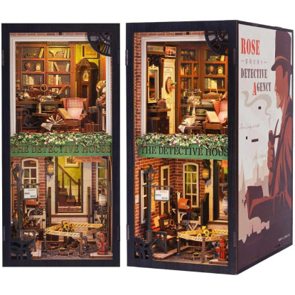 Casa de muñecas en Miniatura para Montar,DIY Book Nook Miniatura de la Casas de Muñecas Kit de rincón de Libros a Prueba de Polvo y con luz LED(Rose Detective Agency)