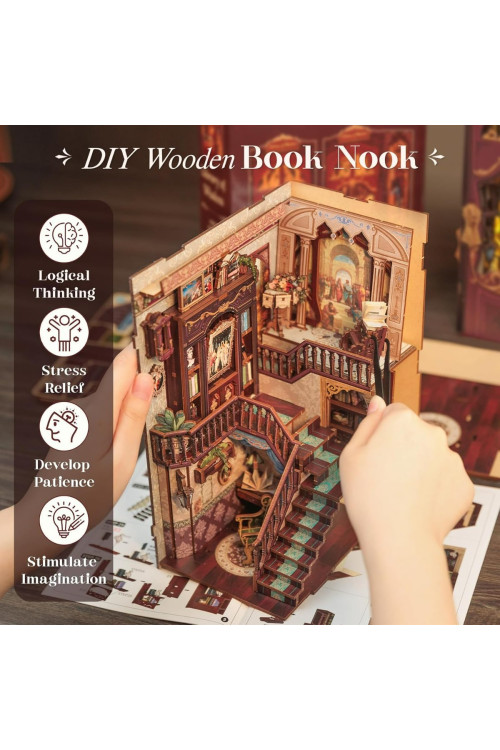 Book Nook Kit - DIY Miniature House,Casa de muñecas en Miniatura,Kit de construcción con Cubierta Antipolvo y luz LED, Booknook Maquetas para Adultos para Construir(Library of Wisdom)