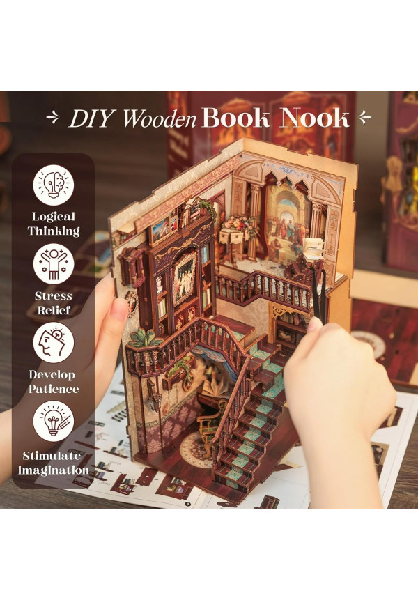 Book Nook Kit - DIY Miniature House,Casa de muñecas en Miniatura,Kit de construcción con Cubierta Antipolvo y luz LED, Booknook Maquetas para Adultos para Construir(Library of Wisdom)
