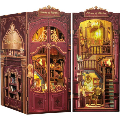 Book Nook Kit - DIY Miniature House,Casa de muñecas en Miniatura,Kit de construcción con Cubierta Antipolvo y luz LED, Booknook Maquetas para Adultos para Construir(Library of Wisdom)