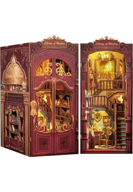 Book Nook Kit - DIY Miniature House,Casa de muñecas en Miniatura,Kit de construcción con Cubierta Antipolvo y luz LED, Booknook Maquetas para Adultos para Construir(Library of Wisdom)