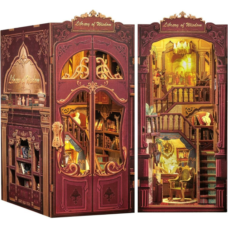 Book Nook Kit - DIY Miniature House,Casa de muñecas en Miniatura,Kit de construcción con Cubierta Antipolvo y luz LED, Booknook Maquetas para Adultos para Construir(Library of Wisdom)