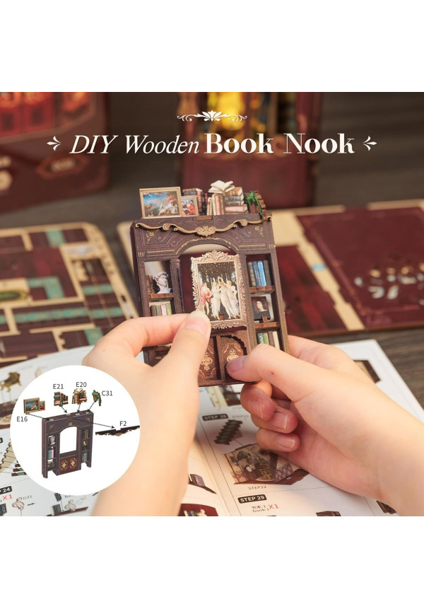 Book Nook Kit - DIY Miniature House,Casa de muñecas en Miniatura,Kit de construcción con Cubierta Antipolvo y luz LED, Booknook Maquetas para Adultos para Construir(Library of Wisdom)