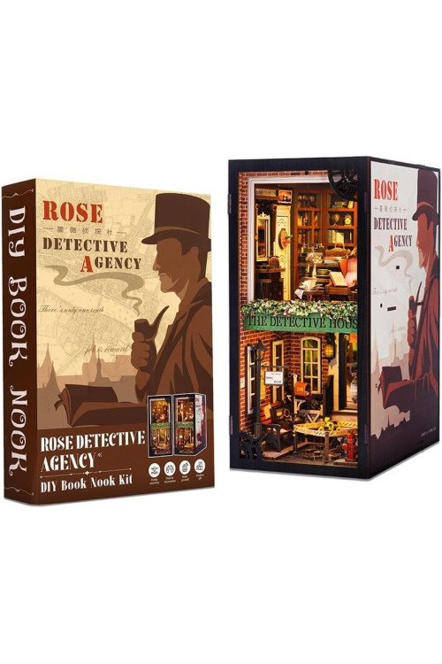 Casa de muñecas en Miniatura para Montar,DIY Book Nook Miniatura de la Casas de Muñecas Kit de rincón de Libros a Prueba de Polvo y con luz LED(Rose Detective Agency)