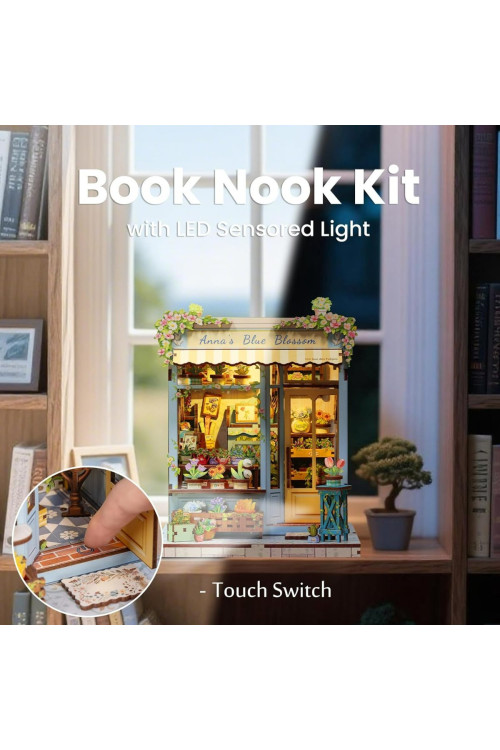 Book Nook Kit - Casas de muñecas Adolescentes 14+, Casa de Muñecas 3D Brillante con Muebles Miniatura, Estantería Decorativa (Anna's Blue Blossom)