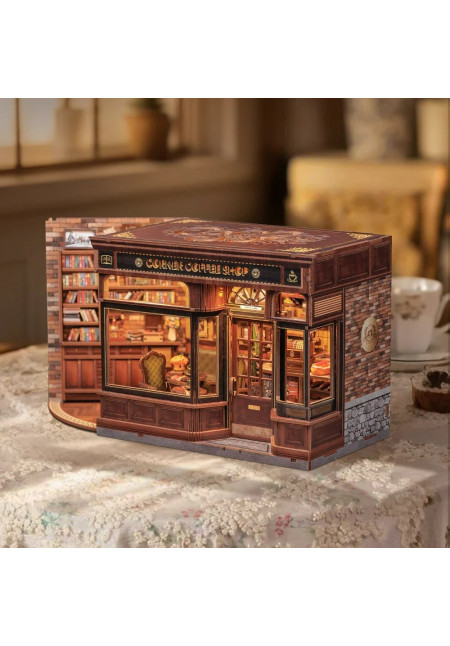 MINIATURE HOUSE - DIY- Corner Coffee Shop - 294pc + LED Light