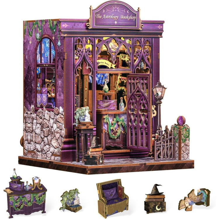 Book Nook Kit - Casas de muñecas DIY, Decoración Estantería Libros, Puzzle 3D Madera, Regalo Original para Mujer(The Astrology Bookshop)