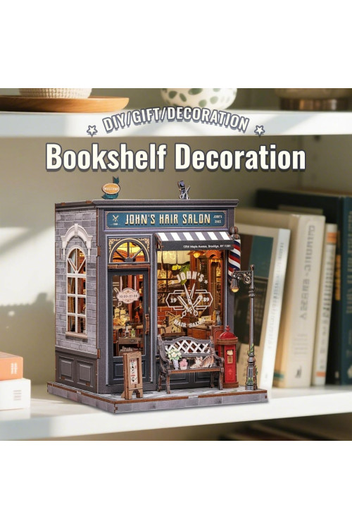 CUTEBEE Book Nook Kit - Casa de muñecas en Miniatura con iluminación LED, Rompecabezas de Madera 3D, decoración Retro y nostálgica para librería, Regalos (John's Hair Salon)