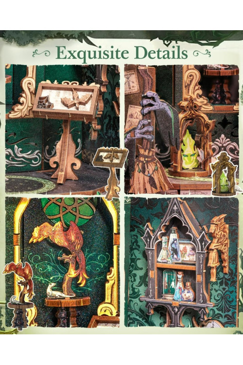 Book Nook Kit - Miniatura DIY Booknook, Puzzle 3D de Madera con Luz LED, Estantería Decorativa para Libros, Soportes para Libros, Regalo Creativo para Adultos y Aficio (The Darkness Herbarium)