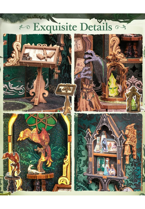 Book Nook Kit - Miniatura DIY Booknook, Puzzle 3D de Madera con Luz LED, Estantería Decorativa para Libros, Soportes para Libros, Regalo Creativo para Adultos y Aficio (The Darkness Herbarium)