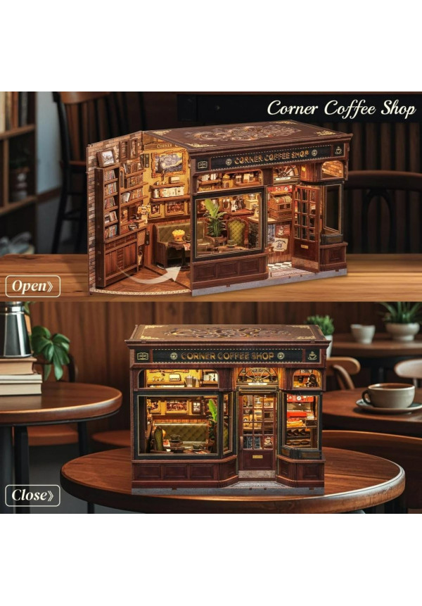 MINIATURE HOUSE - DIY- Corner Coffee Shop - 294pc + LED Light