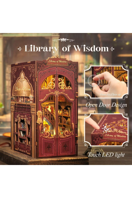 Book Nook Kit - DIY Miniature House,Casa de muñecas en Miniatura,Kit de construcción con Cubierta Antipolvo y luz LED, Booknook Maquetas para Adultos para Construir(Library of Wisdom)
