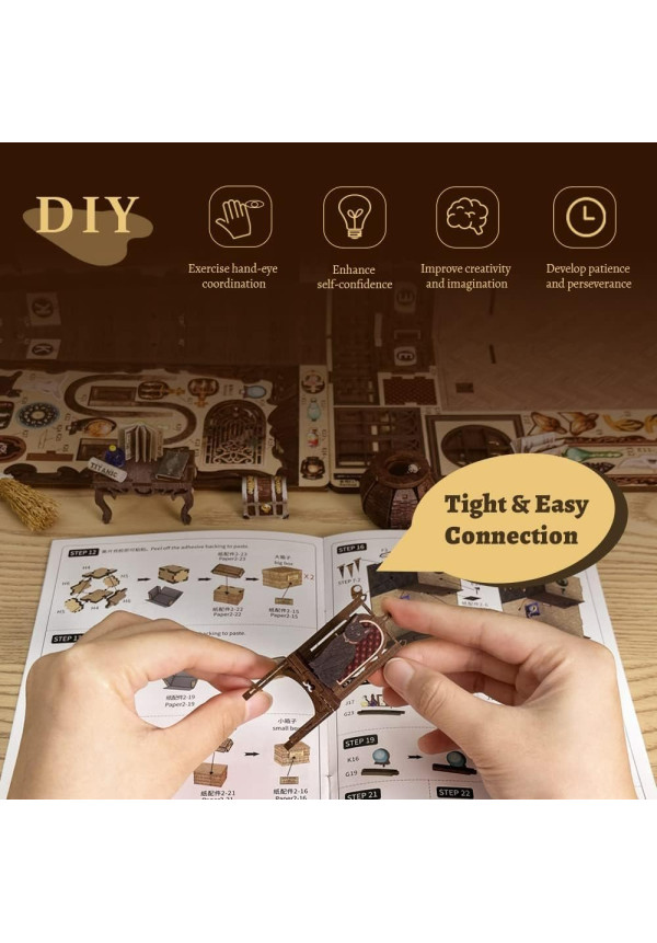 Book Nook Kit - Casa de muñecas en Miniatura de Madera con Muebles y Luces LED, Decoración de inserción de estantería Creativa,Magic Pharmacist