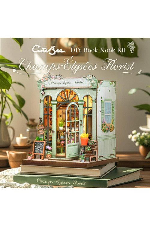 CUTEBEE Book Nook Kit - Casa de Muñecas de Flores Europea, DIY Jardín en Miniatura para Decorar Estanterías, (Champs-Élysées Florist)