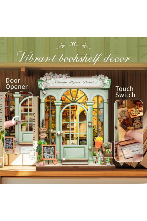 CUTEBEE Book Nook Kit - Casa de Muñecas de Flores Europea, DIY Jardín en Miniatura para Decorar Estanterías, (Champs-Élysées Florist)