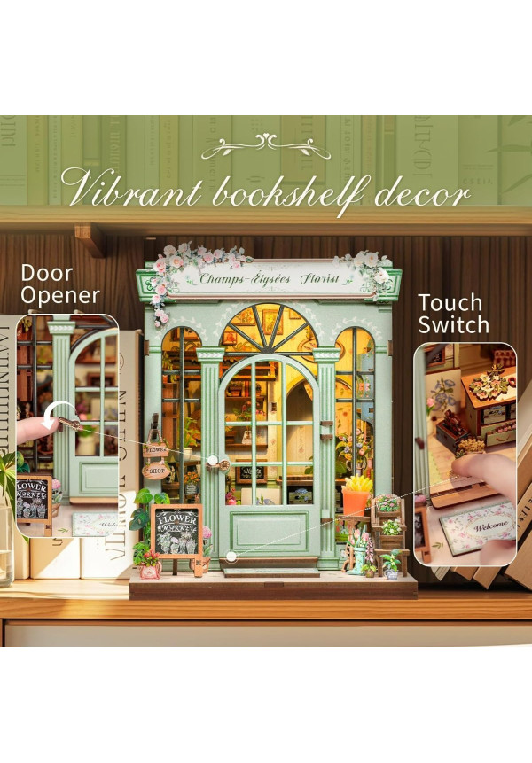 CUTEBEE Book Nook Kit - Casa de Muñecas de Flores Europea, DIY Jardín en Miniatura para Decorar Estanterías, (Champs-Élysées Florist)