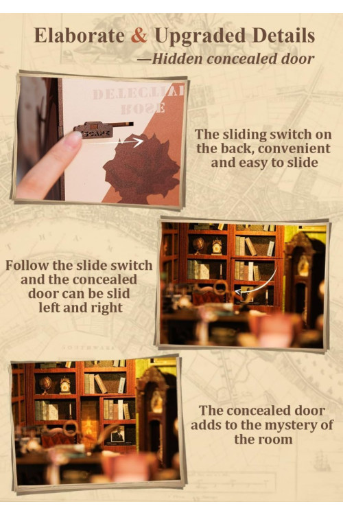 Casa de muñecas en Miniatura para Montar,DIY Book Nook Miniatura de la Casas de Muñecas Kit de rincón de Libros a Prueba de Polvo y con luz LED(Rose Detective Agency)