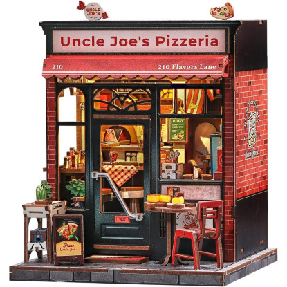 Book Nook Kit - Casas de muñecas con Luz LED - Rincón de Lectura Detallado para Adultos y Adolescentes, Decoración Creativa para Estanterías, Idea (Uncle Joe's Pizzeria)