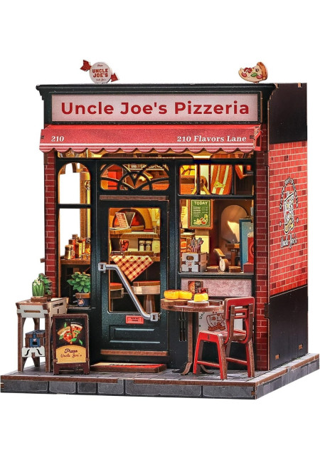 Book Nook Kit - Casas de muñecas con Luz LED - Rincón de Lectura Detallado para Adultos y Adolescentes, Decoración Creativa para Estanterías, Idea (Uncle Joe's Pizzeria)